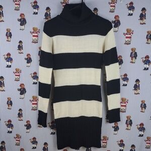 Seductions chunky stripe black & white fitted knit turtle neck Med sweater dress